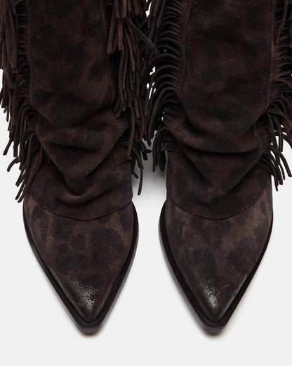 LANDMARK Brown Leopard Cuffed Fringe Western Women's Ankle Boot | Steve Madden Recommended