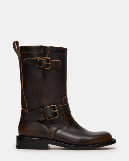 IRVING Black Distressed Buckle Moto Round-Toe Women's Boot | Steve Madden Hot Sale