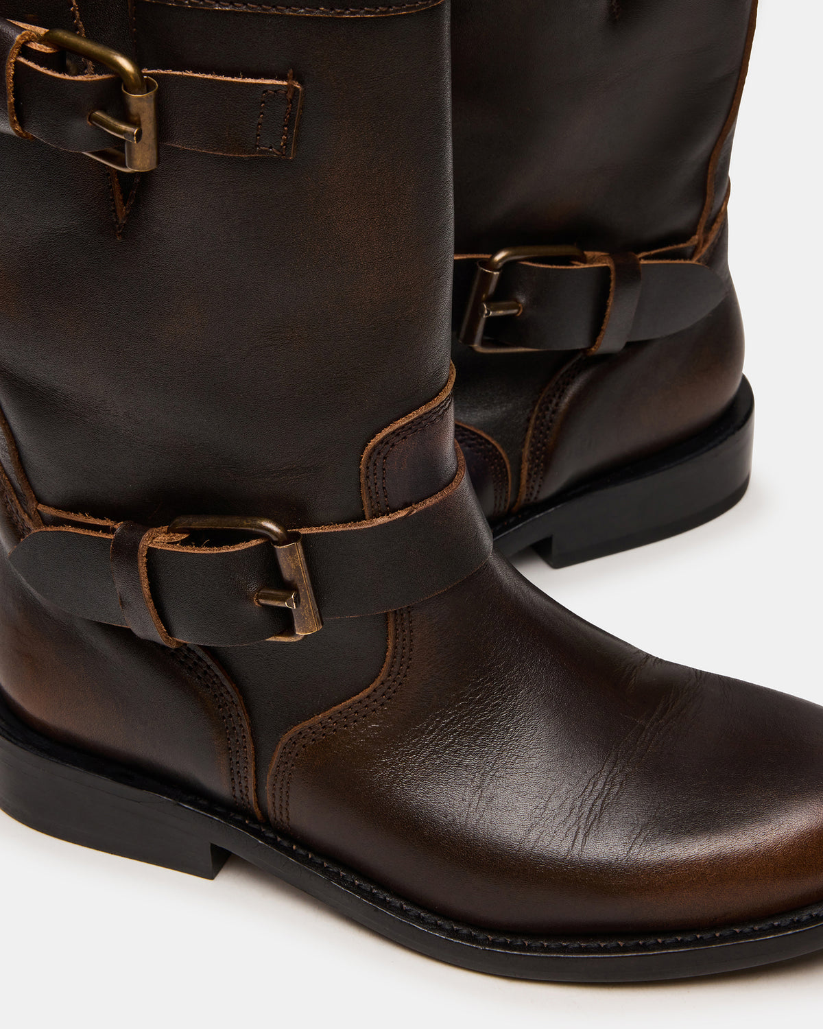 IRVING Black Distressed Buckle Moto Round-Toe Women's Boot | Steve Madden Hot Sale