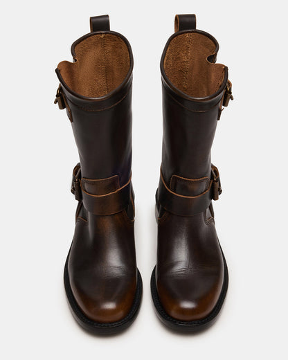 IRVING Black Distressed Buckle Moto Round-Toe Women's Boot | Steve Madden Hot Sale