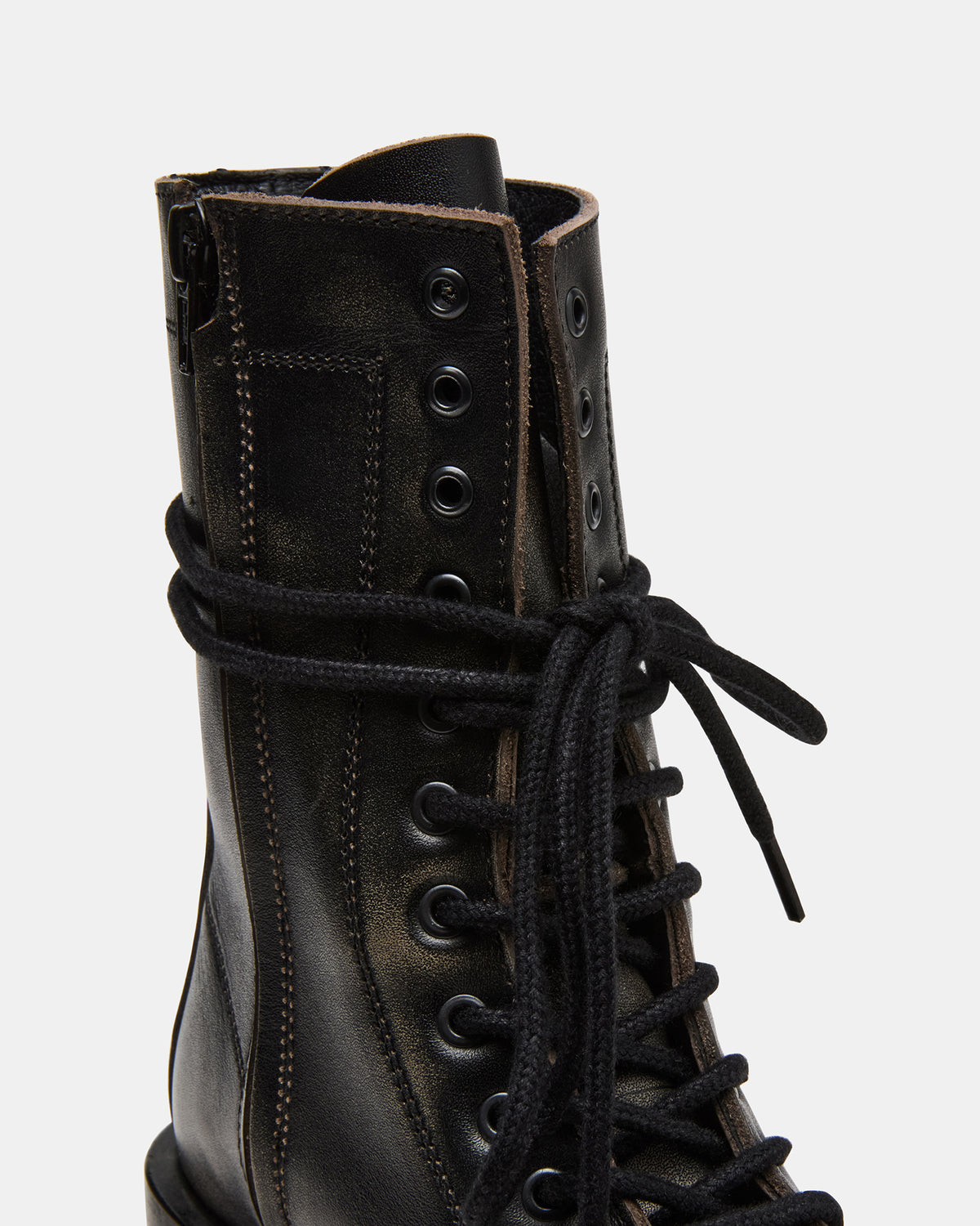 THERON Black Distressed Moto Combat Women's Ankle Boot | Steve Madden Trusted