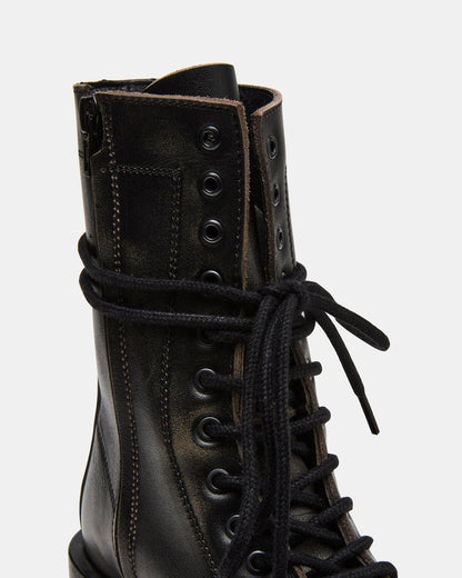 THERON Black Distressed Moto Combat Women's Ankle Boot | Steve Madden Trusted