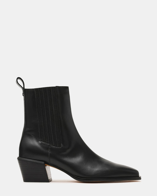DARSEN Black Leather Square-Toe Block Heel Women's Ankle Boot | Steve Madden Hot Sale