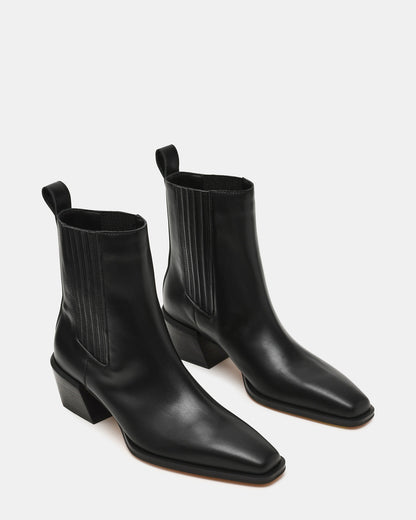 DARSEN Black Leather Square-Toe Block Heel Women's Ankle Boot | Steve Madden Hot Sale