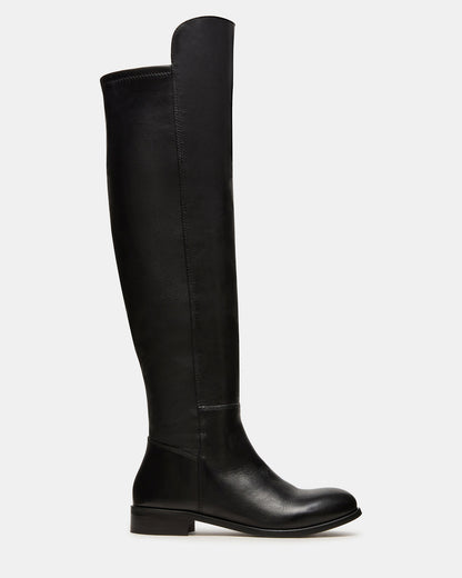 LANCASTER Black Leather Over-the-Knee Round Toe Women's Boots | Steve Madden Discount