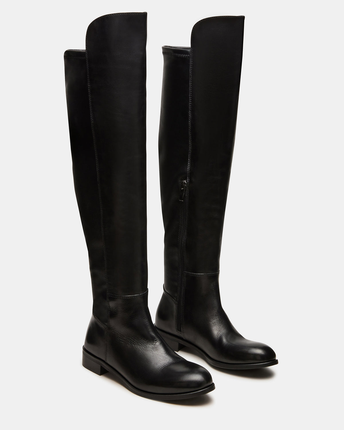 LANCASTER Black Leather Over-the-Knee Round Toe Women's Boots | Steve Madden Discount