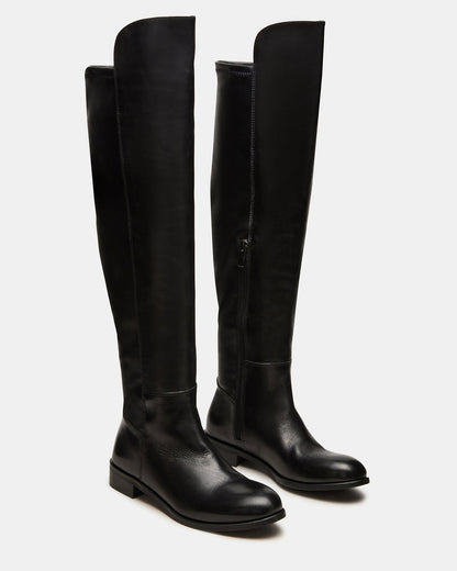 LANCASTER Black Leather Over-the-Knee Round Toe Women's Boots | Steve Madden Discount