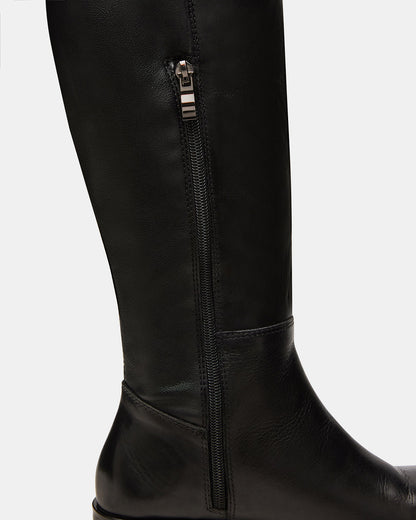 LANCASTER Black Leather Over-the-Knee Round Toe Women's Boots | Steve Madden Discount