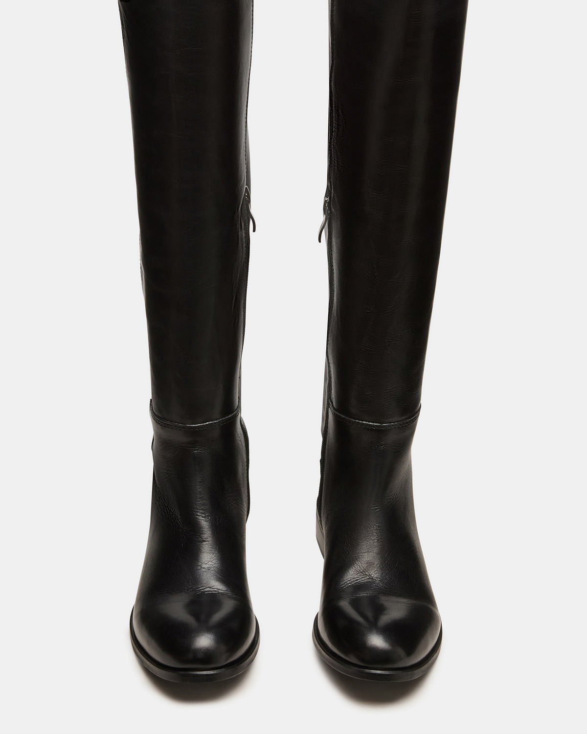 LANCASTER Black Leather Over-the-Knee Round Toe Women's Boots | Steve Madden Discount