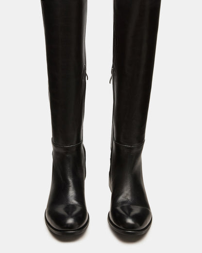 LANCASTER Black Leather Over-the-Knee Round Toe Women's Boots | Steve Madden Discount