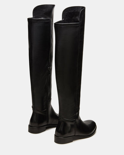 LANCASTER Black Leather Over-the-Knee Round Toe Women's Boots | Steve Madden Discount