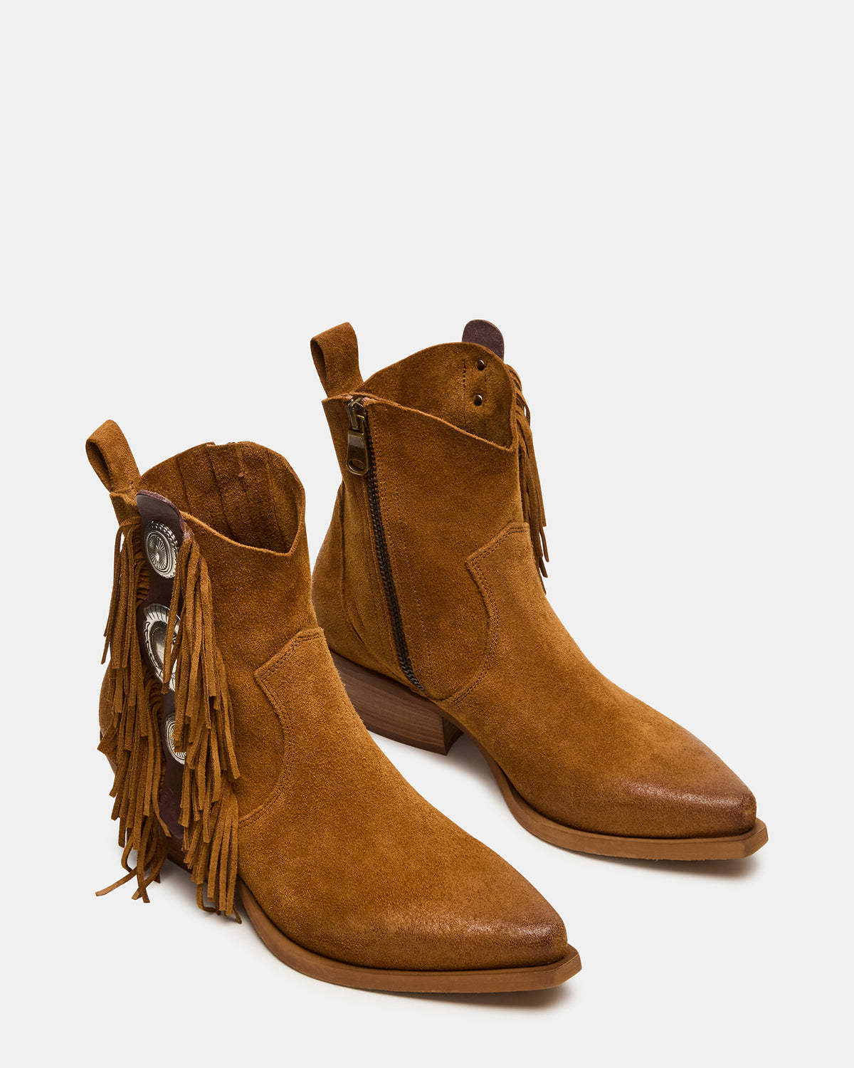 LARAMIE Chestnut Suede Fringe Western Pointed-Toe Women's Ankle Boot | Steve Madden Deals
