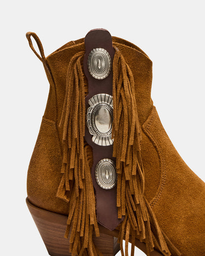 LARAMIE Chestnut Suede Fringe Western Pointed-Toe Women's Ankle Boot | Steve Madden Deals