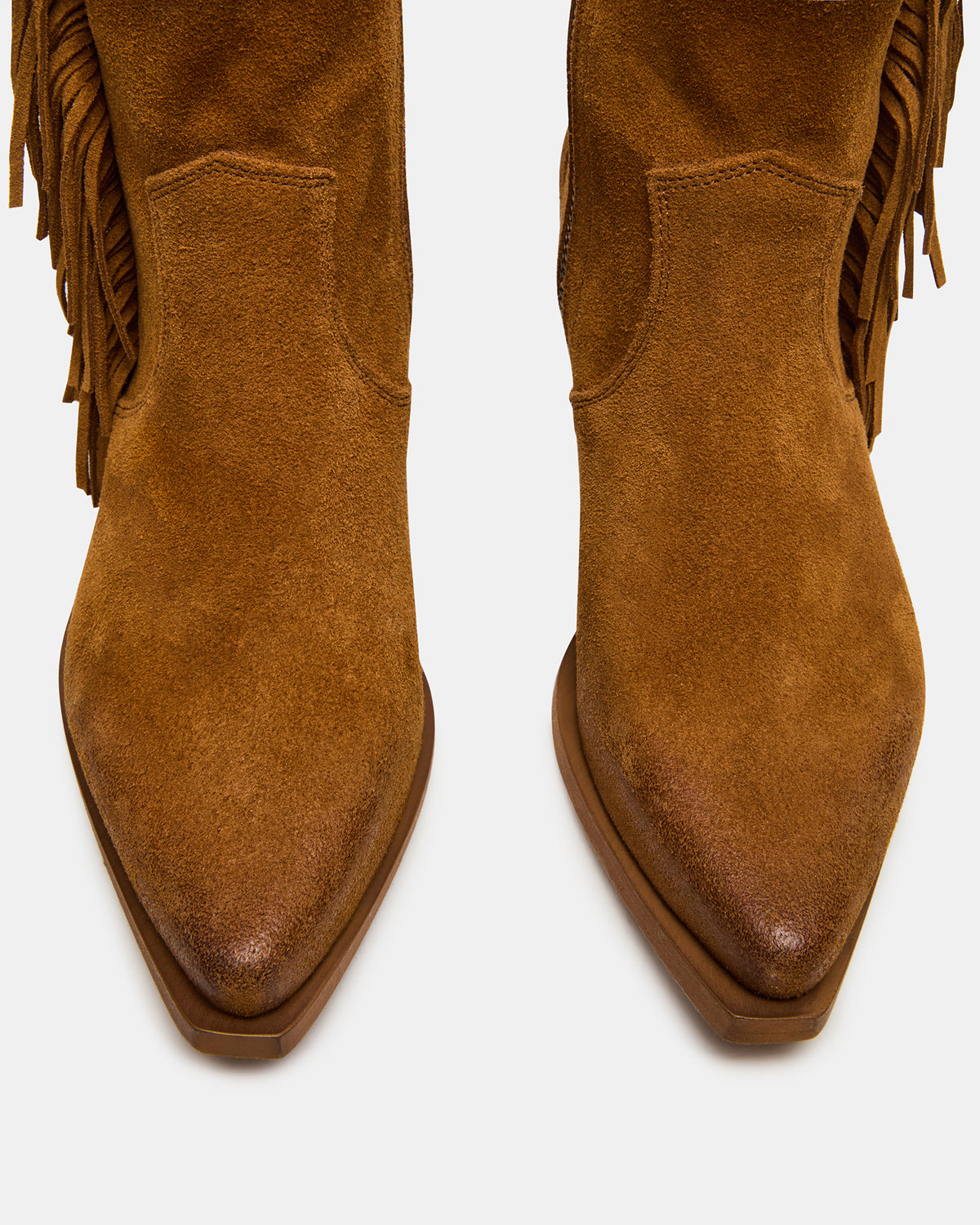 LARAMIE Chestnut Suede Fringe Western Pointed-Toe Women's Ankle Boot | Steve Madden Deals