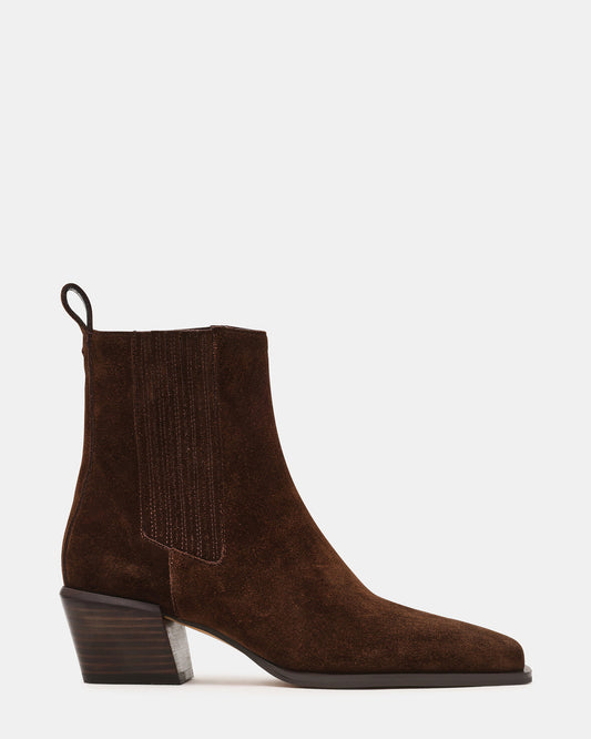 DARSEN Brown Suede Square-Toe Block Heel Women's Ankle Boot | Steve Madden Smart Buy