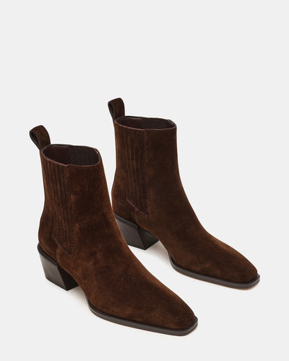 DARSEN Brown Suede Square-Toe Block Heel Women's Ankle Boot | Steve Madden Smart Buy