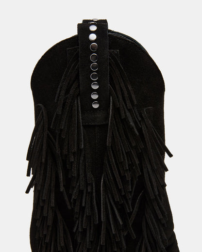 LANDMARK Black Suede Cuffed Fringe Western Women's Ankle Boot | Steve Madden New