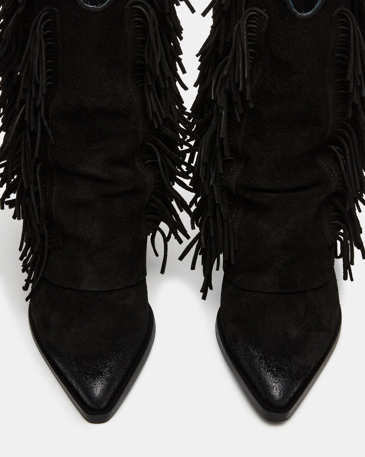 LANDMARK Black Suede Cuffed Fringe Western Women's Ankle Boot | Steve Madden New