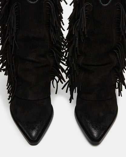 LANDMARK Black Suede Cuffed Fringe Western Women's Ankle Boot | Steve Madden New
