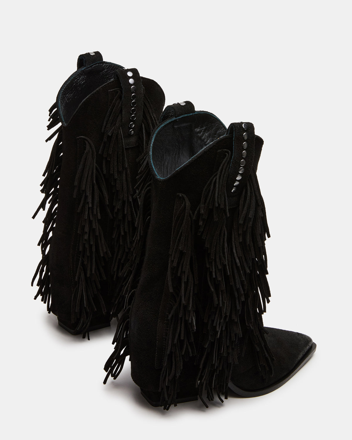 LANDMARK Black Suede Cuffed Fringe Western Women's Ankle Boot | Steve Madden New