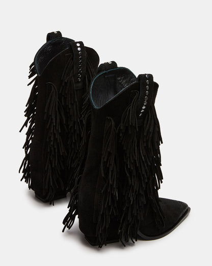 LANDMARK Black Suede Cuffed Fringe Western Women's Ankle Boot | Steve Madden New