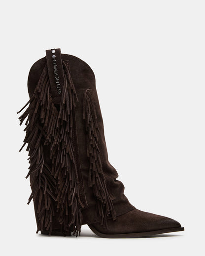 LANDMARK Brown Suede Cuffed Fringe Western Women's Ankle Boot | Steve Madden Everyday