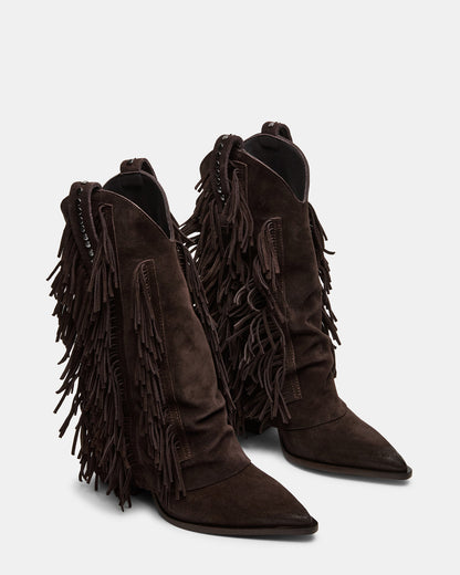 LANDMARK Brown Suede Cuffed Fringe Western Women's Ankle Boot | Steve Madden Everyday