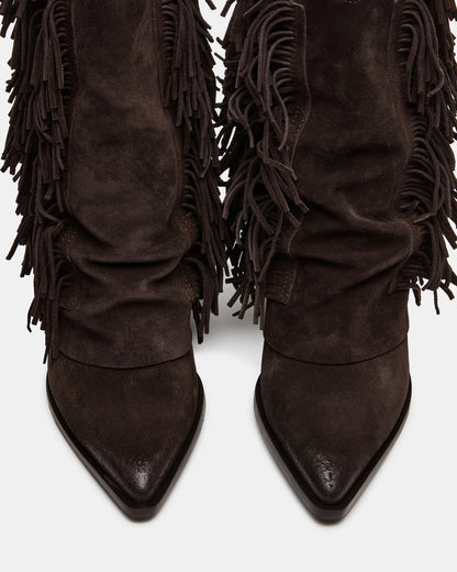 LANDMARK Brown Suede Cuffed Fringe Western Women's Ankle Boot | Steve Madden Everyday