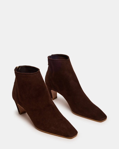 JUNO Brown Suede Square-Toe Women's Ankle Boot | Steve Madden Essential