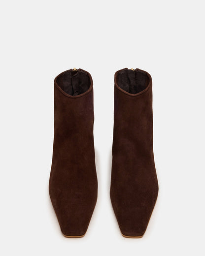JUNO Brown Suede Square-Toe Women's Ankle Boot | Steve Madden Essential