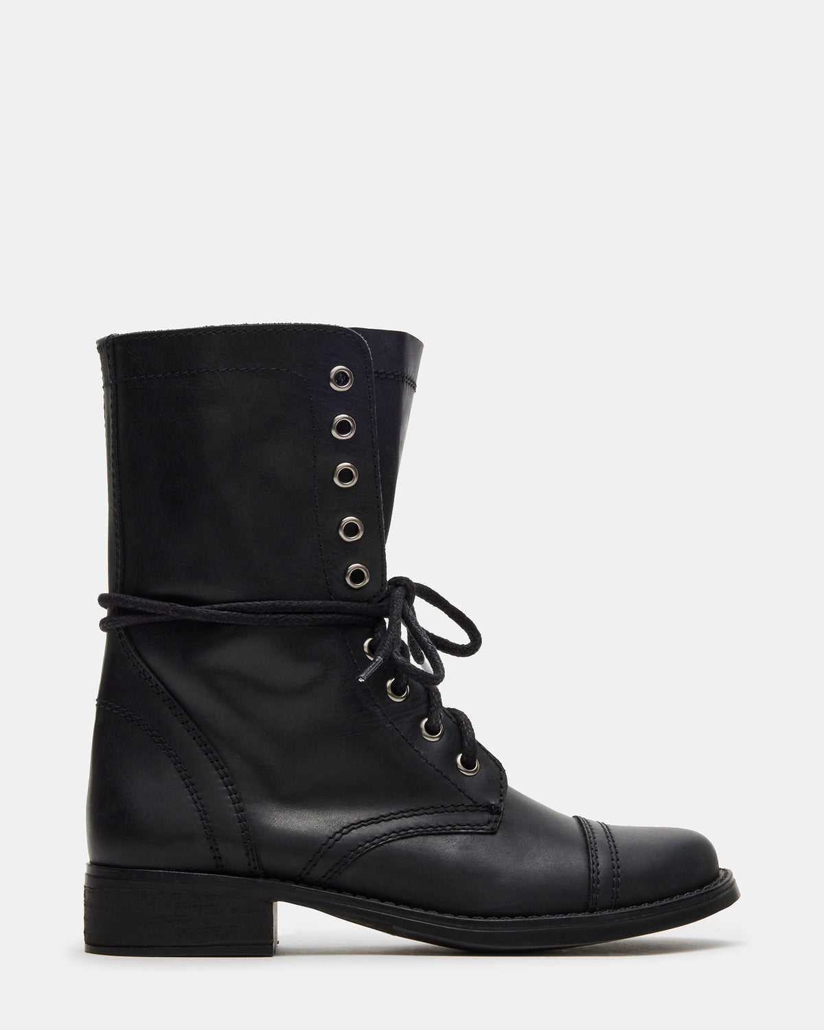 TROOPA3.0 Black Leather Women's Moto Combat Ankle Boot | Steve Madden Featured