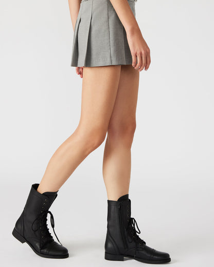 TROOPA3.0 Black Leather Women's Moto Combat Ankle Boot | Steve Madden Featured