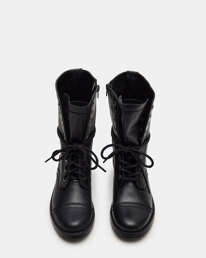TROOPA3.0 Black Leather Women's Moto Combat Ankle Boot | Steve Madden Featured