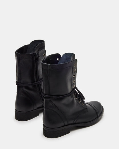 TROOPA3.0 Black Leather Women's Moto Combat Ankle Boot | Steve Madden Featured