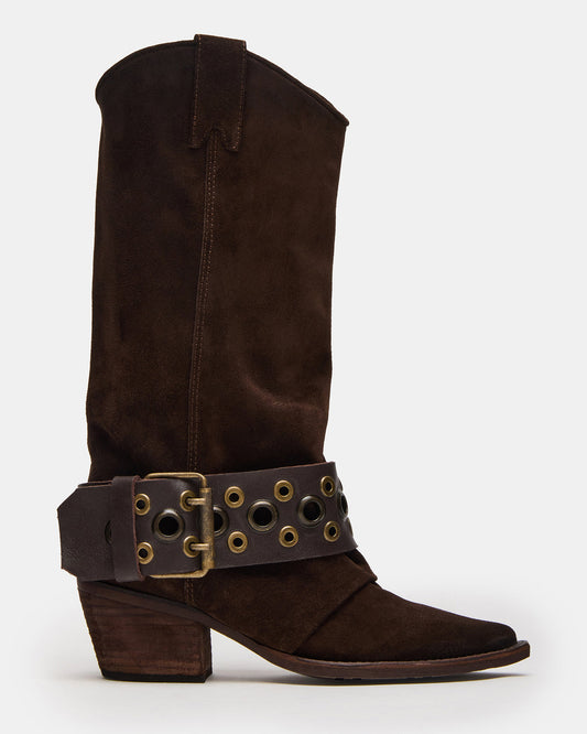 ASHWOOD Brown Suede Pointed-Toe Western Women's Boot | Steve Madden Discount
