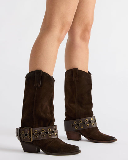 ASHWOOD Brown Suede Pointed-Toe Western Women's Boot | Steve Madden Discount