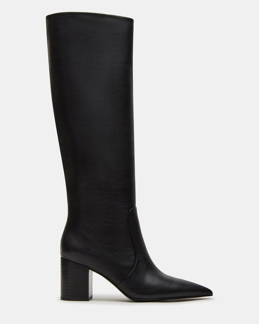 SKYLINE Black Leather Knee-High Pointed Toe Women's Boot | Steve Madden Recommended