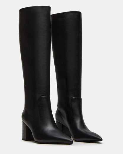 SKYLINE Black Leather Knee-High Pointed Toe Women's Boot | Steve Madden Recommended