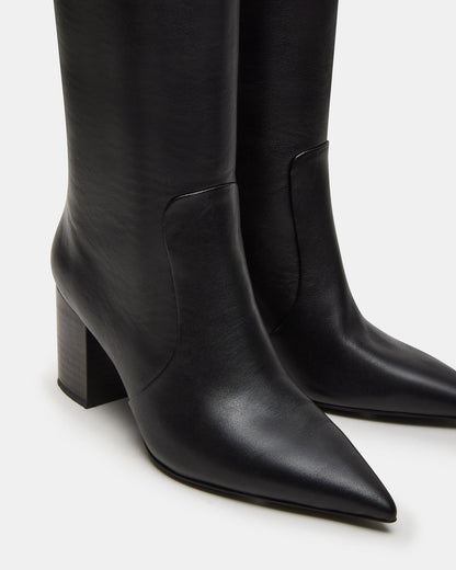 SKYLINE Black Leather Knee-High Pointed Toe Women's Boot | Steve Madden Recommended