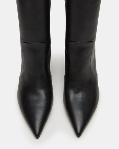 SKYLINE Black Leather Knee-High Pointed Toe Women's Boot | Steve Madden Recommended