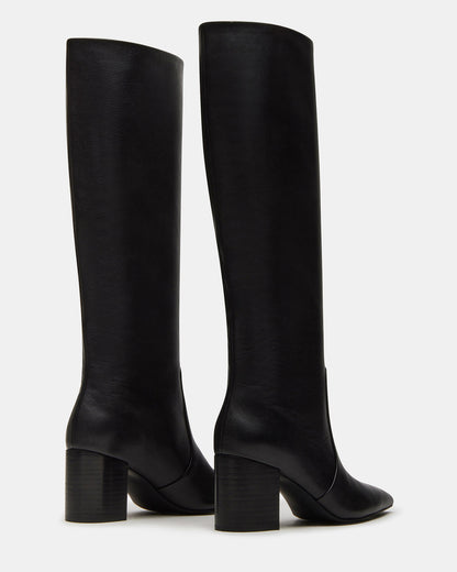 SKYLINE Black Leather Knee-High Pointed Toe Women's Boot | Steve Madden Recommended