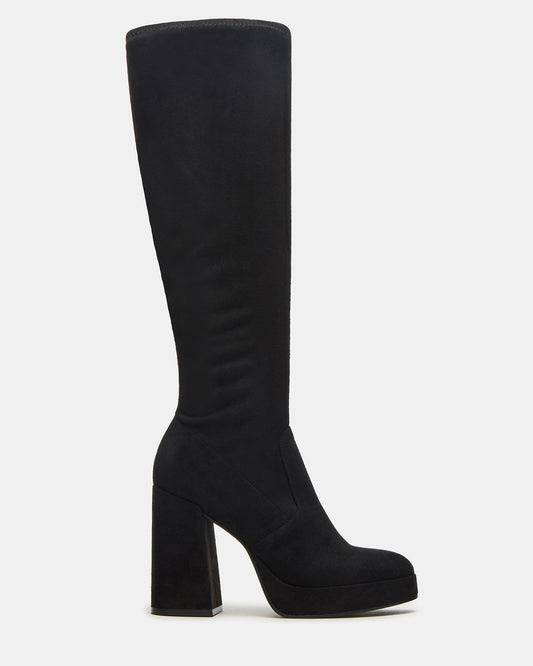 TWAIN Black Knee-High Block Heel Women's Boot | Steve Madden Great Value
