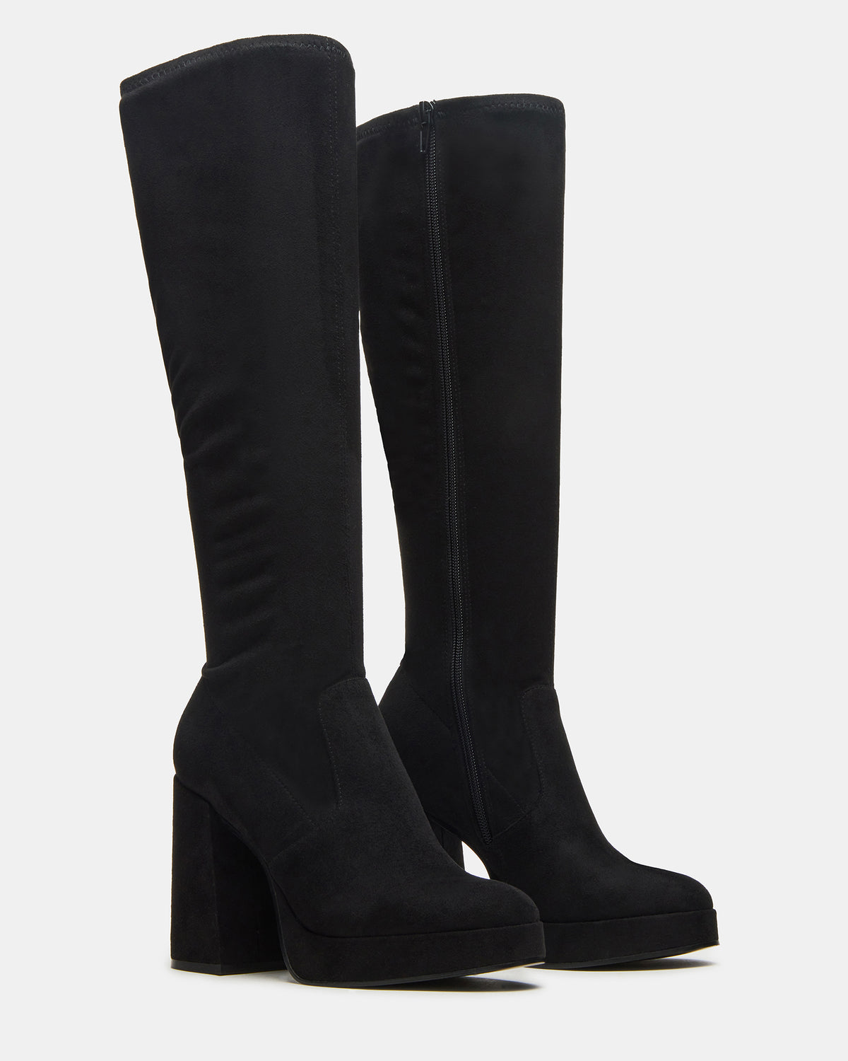 TWAIN Black Knee-High Block Heel Women's Boot | Steve Madden Great Value