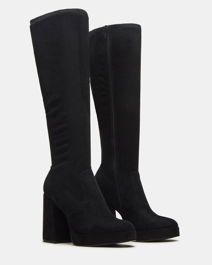 TWAIN Black Knee-High Block Heel Women's Boot | Steve Madden Great Value