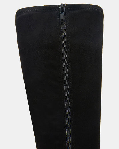 TWAIN Black Knee-High Block Heel Women's Boot | Steve Madden Great Value