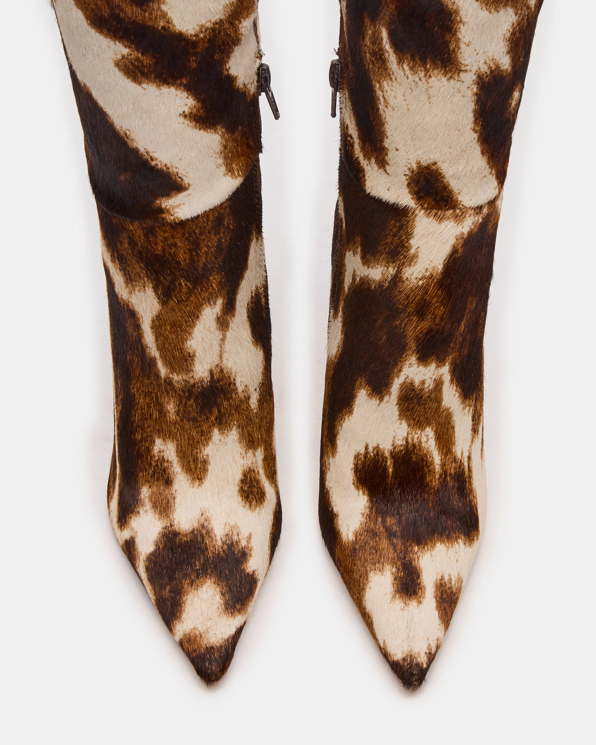 NITRO Brown Cow Print Wide Calf Pointed-Toe Stiletto Heel Knee-High Women's Boots | Steve Madden Value