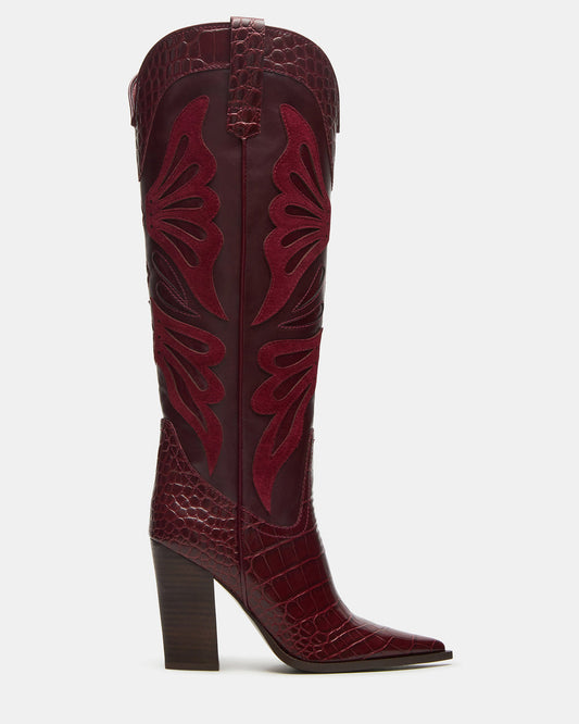 KAZ Burgundy Pointed-Toe Knee-High Block Heel Western Women's Boot | Steve Madden Special Offer