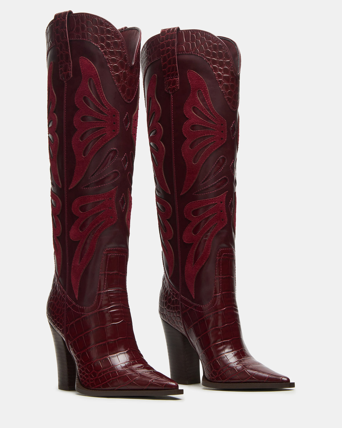 KAZ Burgundy Pointed-Toe Knee-High Block Heel Western Women's Boot | Steve Madden Special Offer