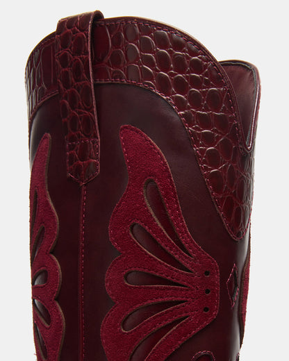 KAZ Burgundy Pointed-Toe Knee-High Block Heel Western Women's Boot | Steve Madden Special Offer