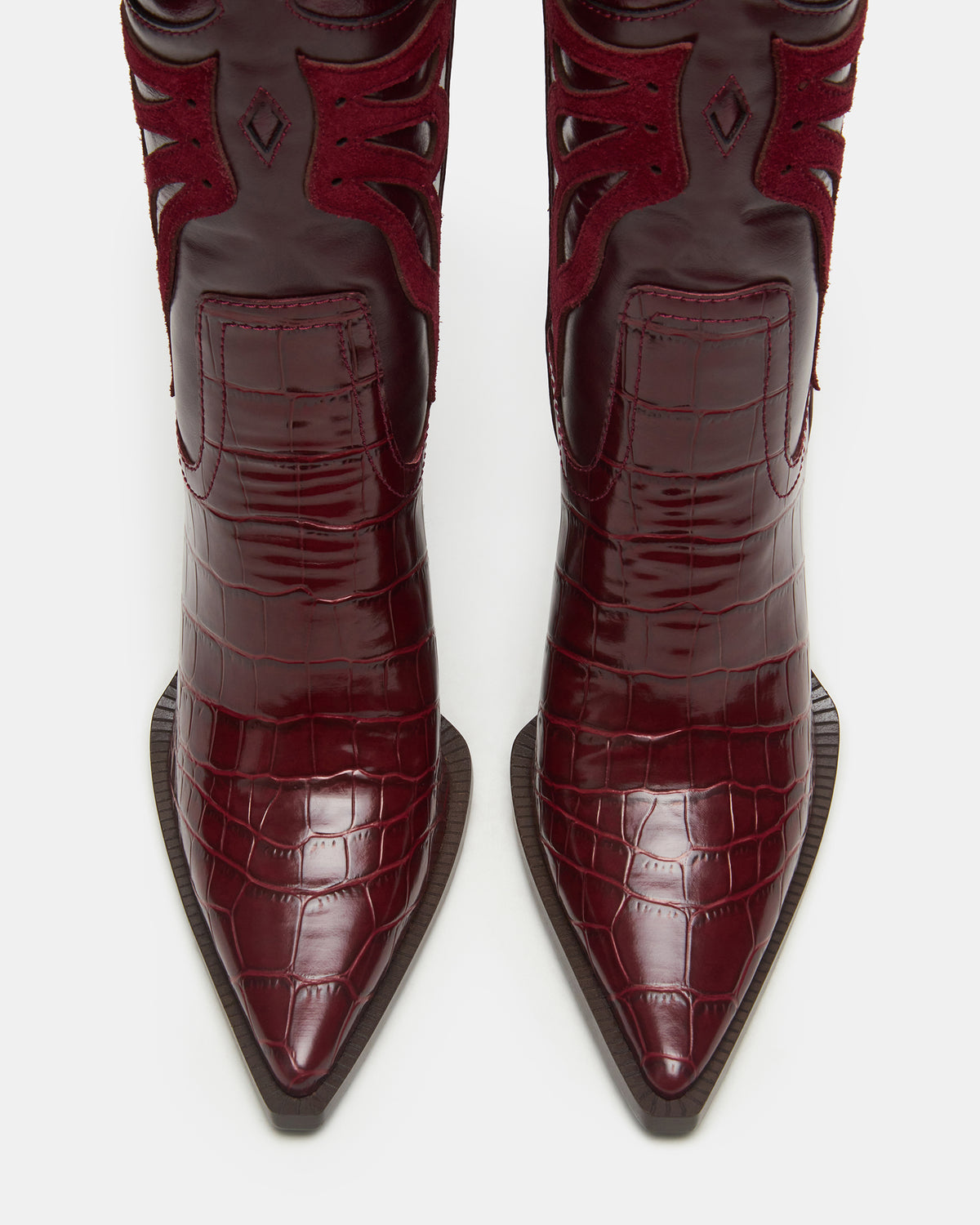 KAZ Burgundy Pointed-Toe Knee-High Block Heel Western Women's Boot | Steve Madden Special Offer
